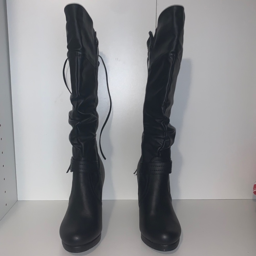 TOP moda knee high leather boots with tie
